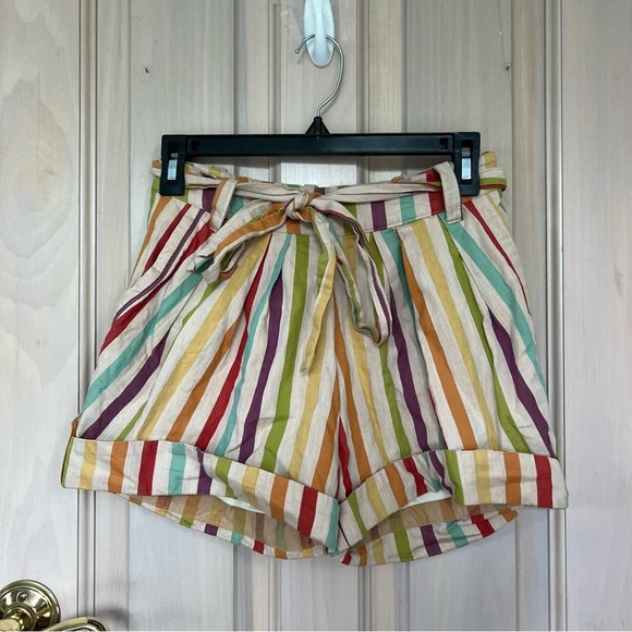 Anthropologie Eva Franco rainbow striped paper bag shorts 9754 - Picture 2 of 9